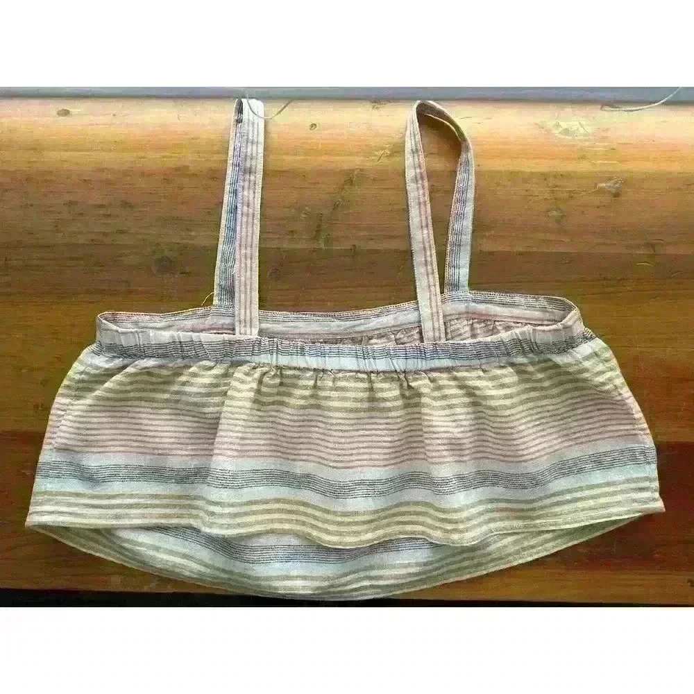 Kaisely Women's Size MED Cropped 100% Cotton Striped Yellow Pink Straps - Picture 6 of 8